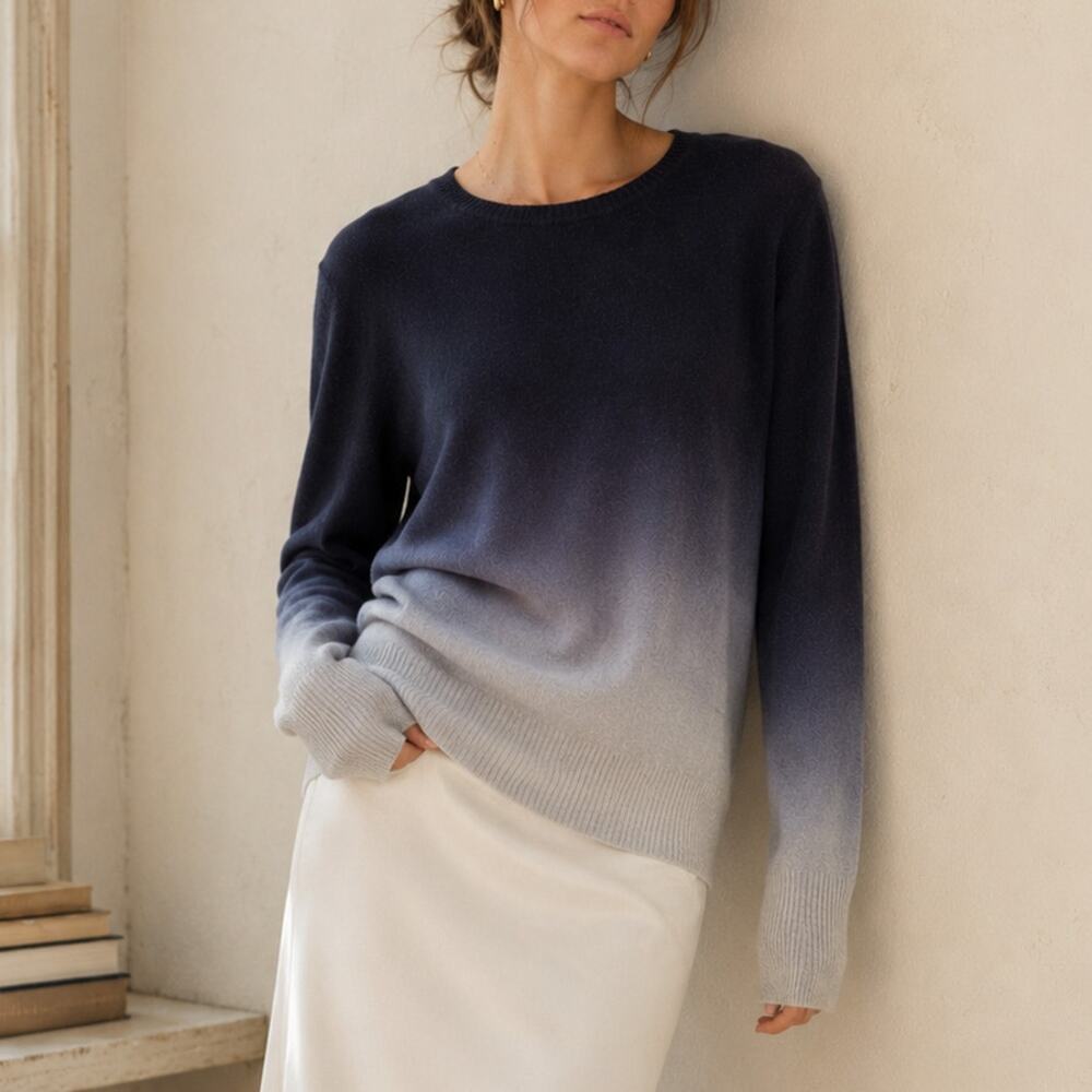 Christopher Fischer Cashmere Black Gray Dip Dye Raglan Sweater Size M